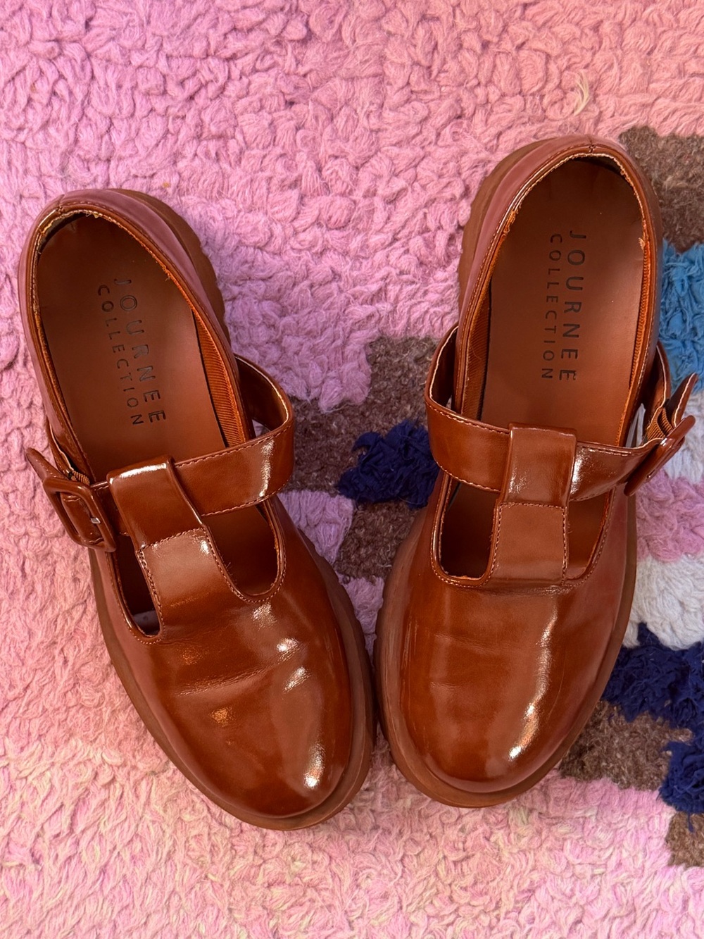 Journee Collection Glossy Cognac Patent Mary Jane Loafers